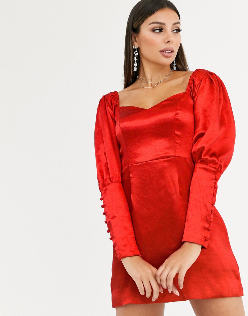 Talulah Daring milk maid style mutton sleeve dress-Red