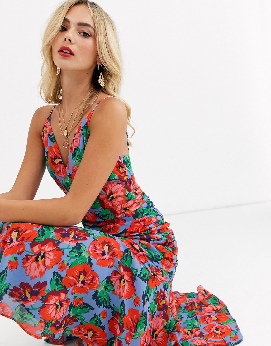 Talulah - Gerimpelde midi-jurk met bloemenprint-Multi