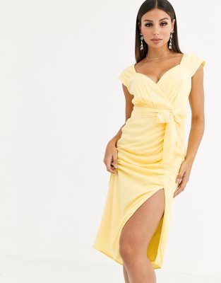 Talulah Radiance gathered belted midi dress-Yellow