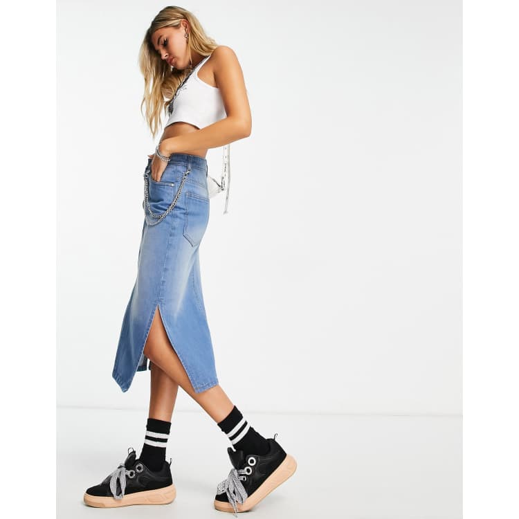 Tammy Girl 90s grunge midi denim skirt in distressed denim ASOS