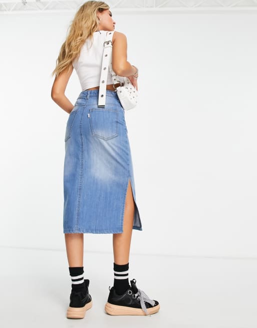 Mid length denim skirts 90s best sale