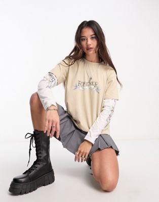 Tammy Girl 90s overlay skate t-shirt with graphic-Neutral