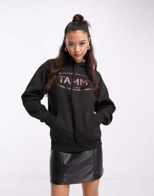 Tammy Girl baggy boyfriend hoodie with glitter logo-Black