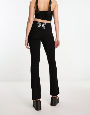 Tammy Girl Tammy Girl bengaline fit and flare trousers with butterfly back in black