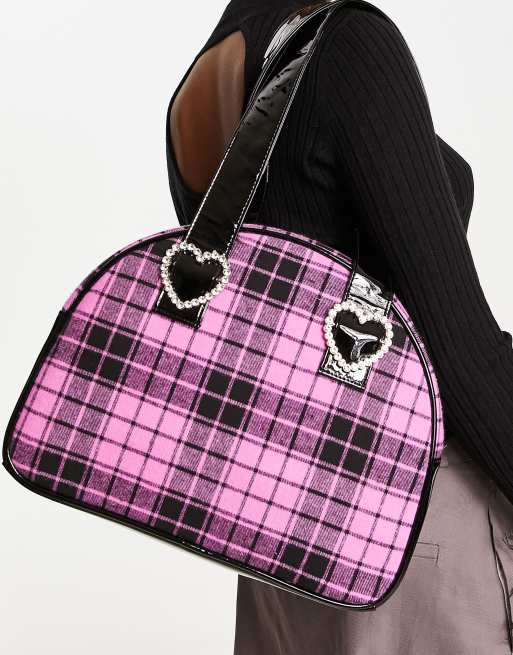 Tammy Girl - Borsa bowling rosa a quadri con dettaglio a cuore