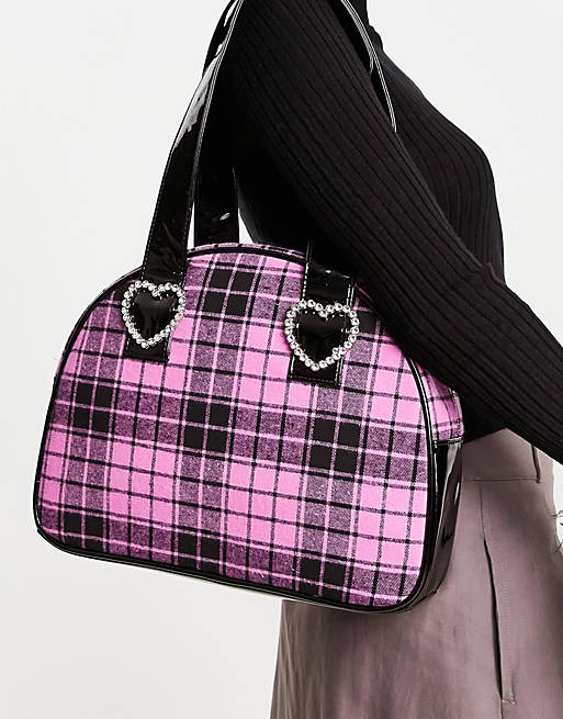 Tammy Girl bowling bag in pink check with heart detail