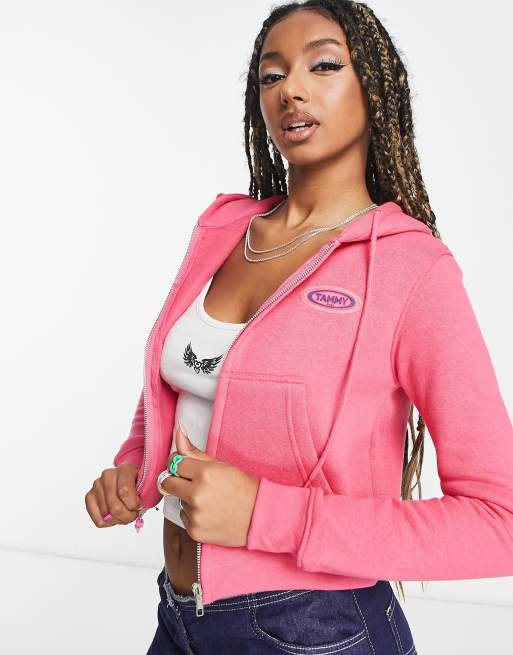 Pink Crop Zip Hoodie