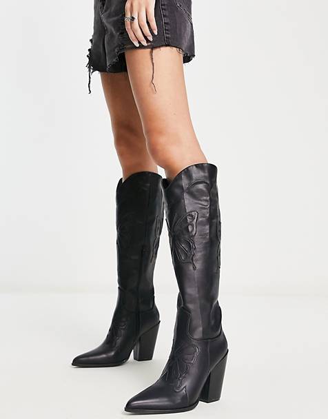 ASOS Damen Schuhe Stiefel Cowboy & Bikerboots Camouflage premium leather western knee boots in 