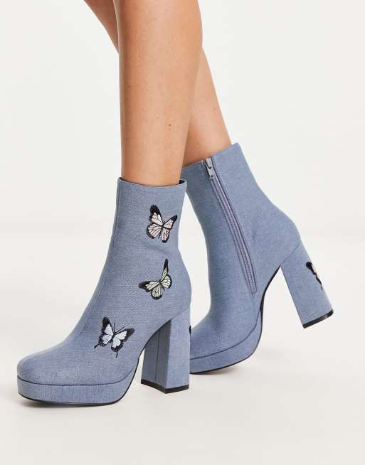 Tammy Girl butterfly heeled ankle boots in denim ASOS