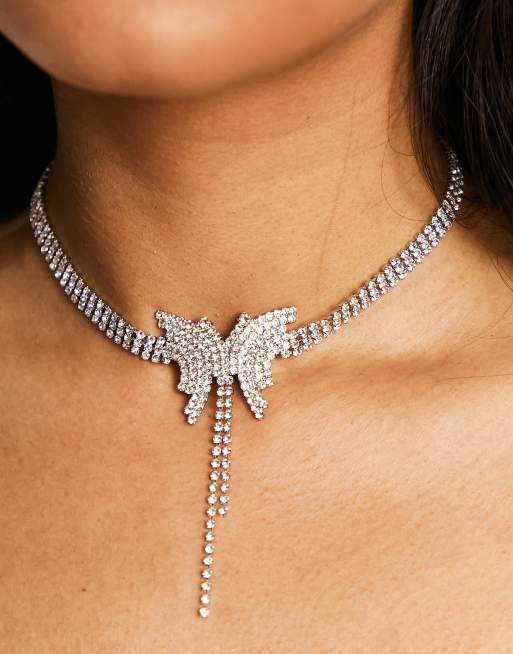 Tammy Girl butterfly shape diamante choker necklace in silver