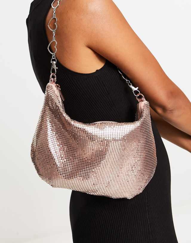 Tammy Girl chainmail shoulder bag with heart strap in pink