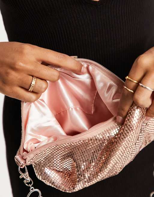 Tammy Girl chainmail shoulder bag with heart strap in pink, 3 of 4