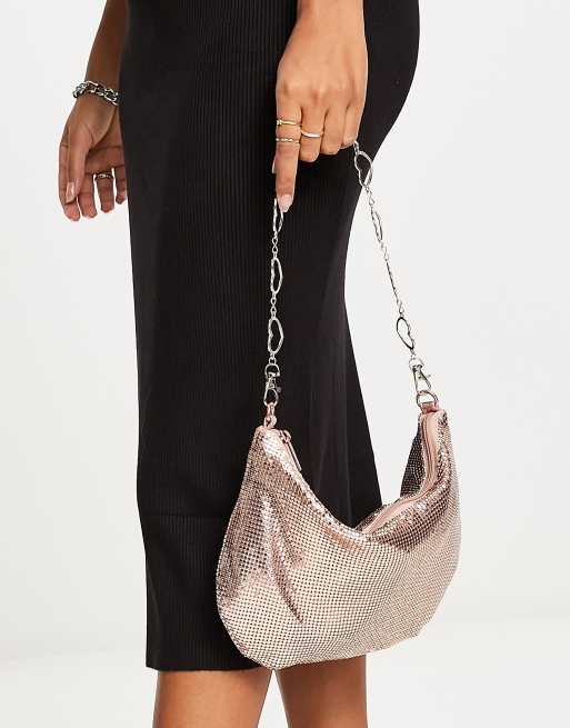 Tammy Girl chainmail shoulder bag with heart strap in pink, 4 of 4