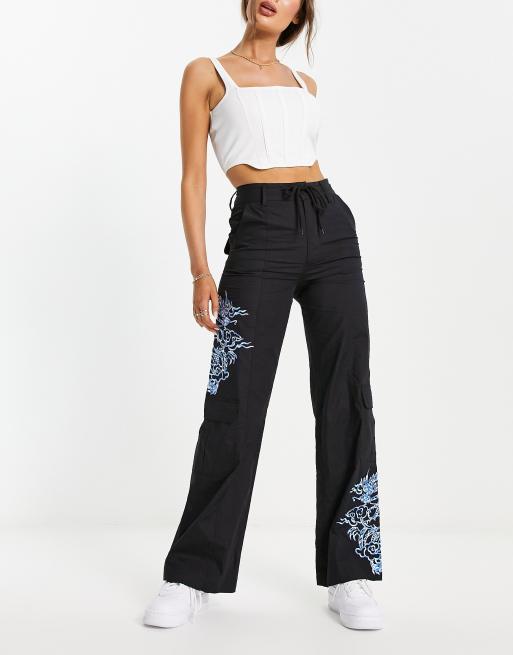 Tammy Girl dragon embroidered mid rise cargo trousers