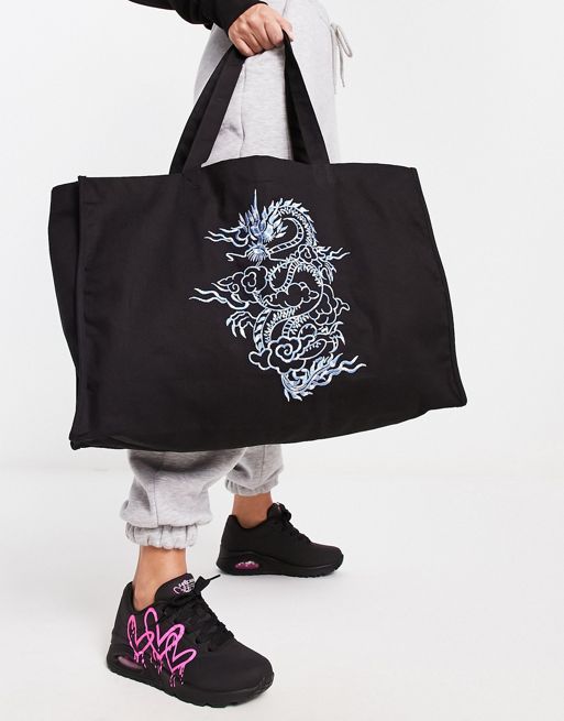 Tammy Girl dragon embroidered tote bag in black | ASOS
