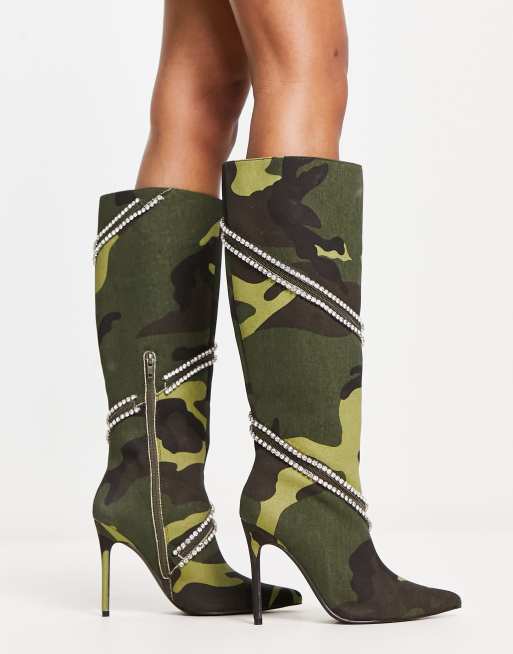 Camo high heel clearance boots