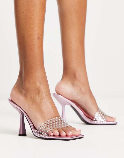 Tammy Girl embellished mid heeled sandals in pink | ASOS