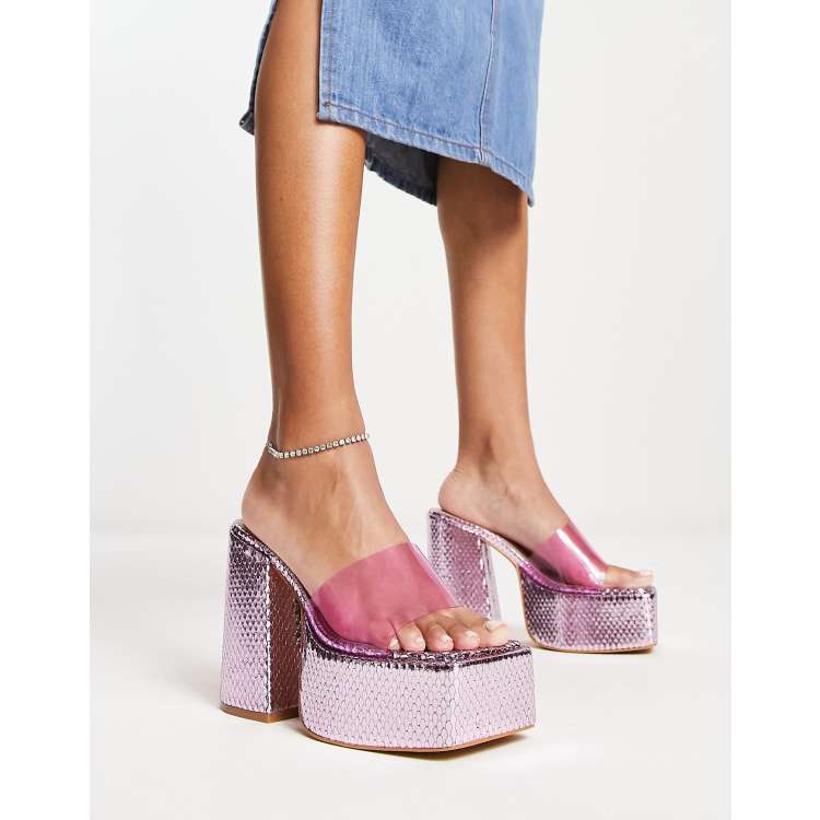 Tammy Girl Exclusive platform heeled sandals in pink metallic | ASOS