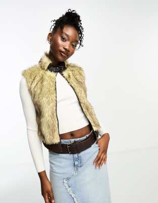 Tammy Girl faux fur gilet with faux leather neck buckle