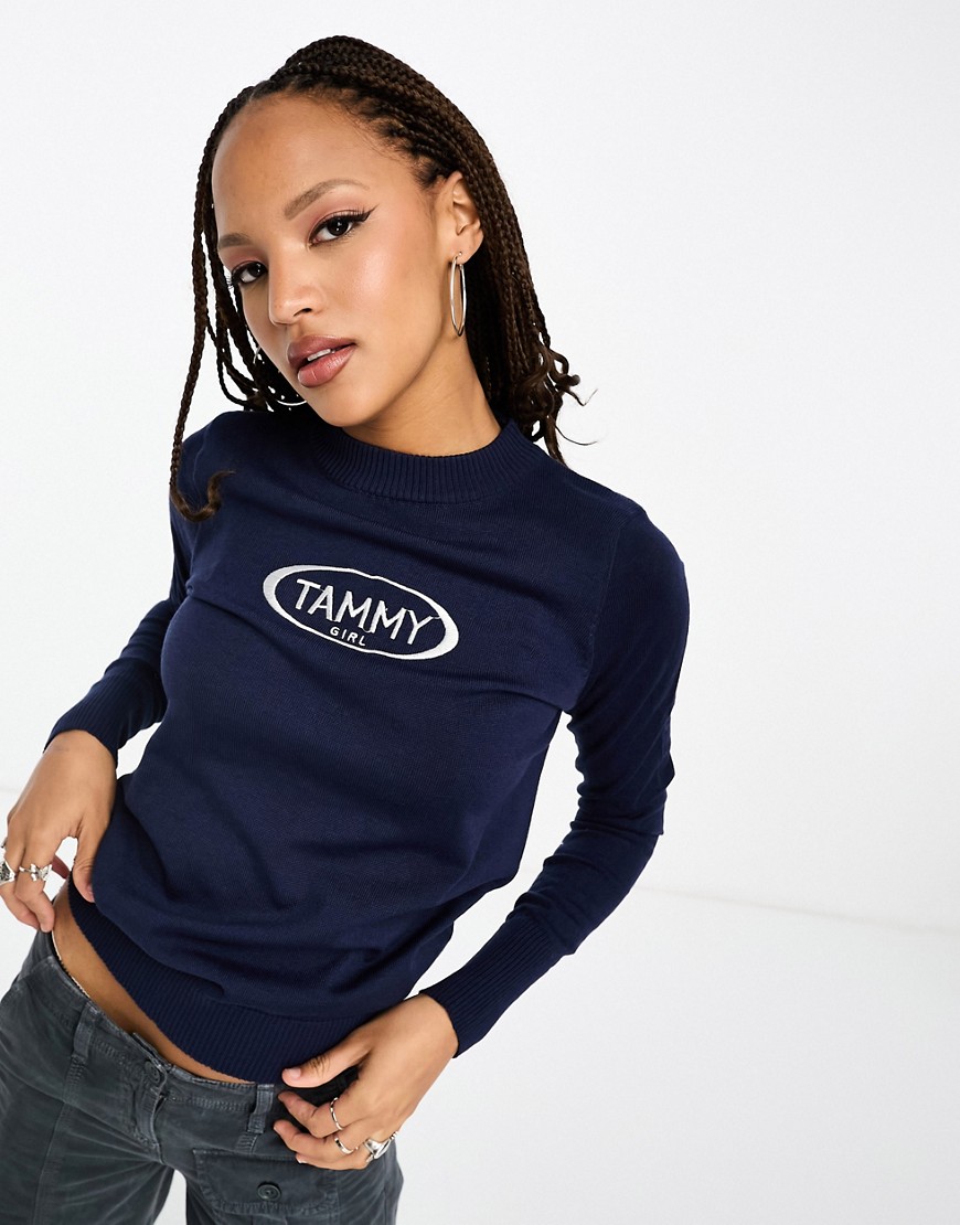 Tammy Girl knit sweater with embroidered logo-Navy