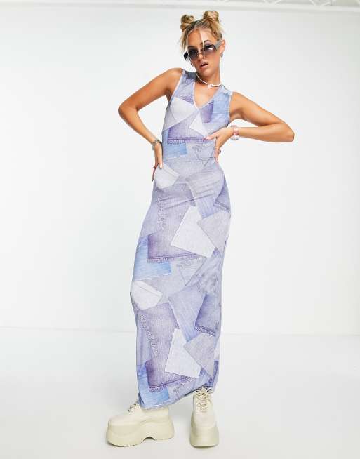 Tammy Girl – Maxikleid aus weich fließendem Denim mit Retro-Patchwork-Design