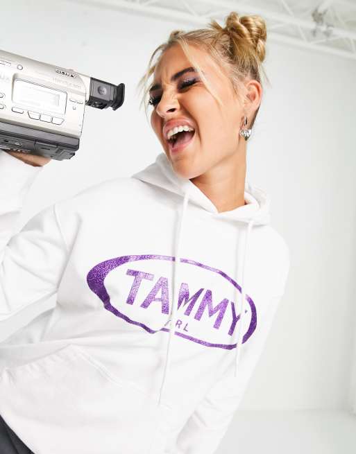 Tammy Girl oversized hoodie in white with sparkly logo, 4 of 4