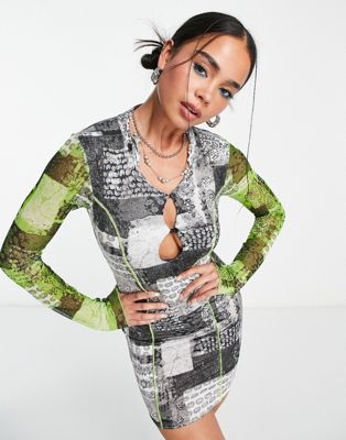 Tammy Girl paisley print mini dress with contrast mesh sleeves - ASOS Price Checker