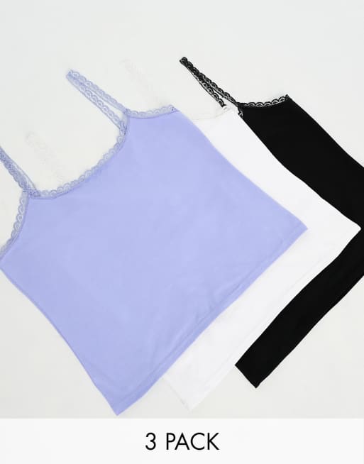 Tammy Girl Plus 3 pack cami singlet with lace trim in multi