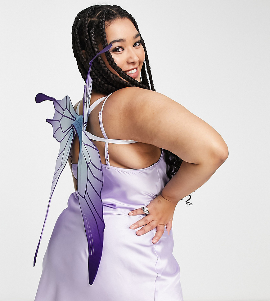 Tammy Girl Plus halloween fairy satin cami mini dress with wings in lilac-Purple