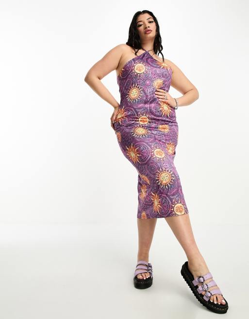 Tammy Girl Plus - Multifarvet halterneck-midaxikjole med tynde stropper og solprint