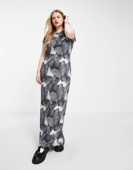 Tammy Girl Plus slinky maxi dress in black denim patchwork ASOS