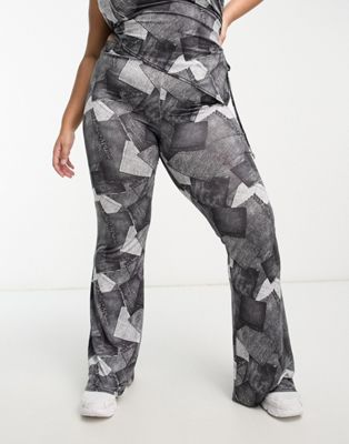 Tammy Girl Plus slinky trousers in denim print co-ord - ASOS Price Checker