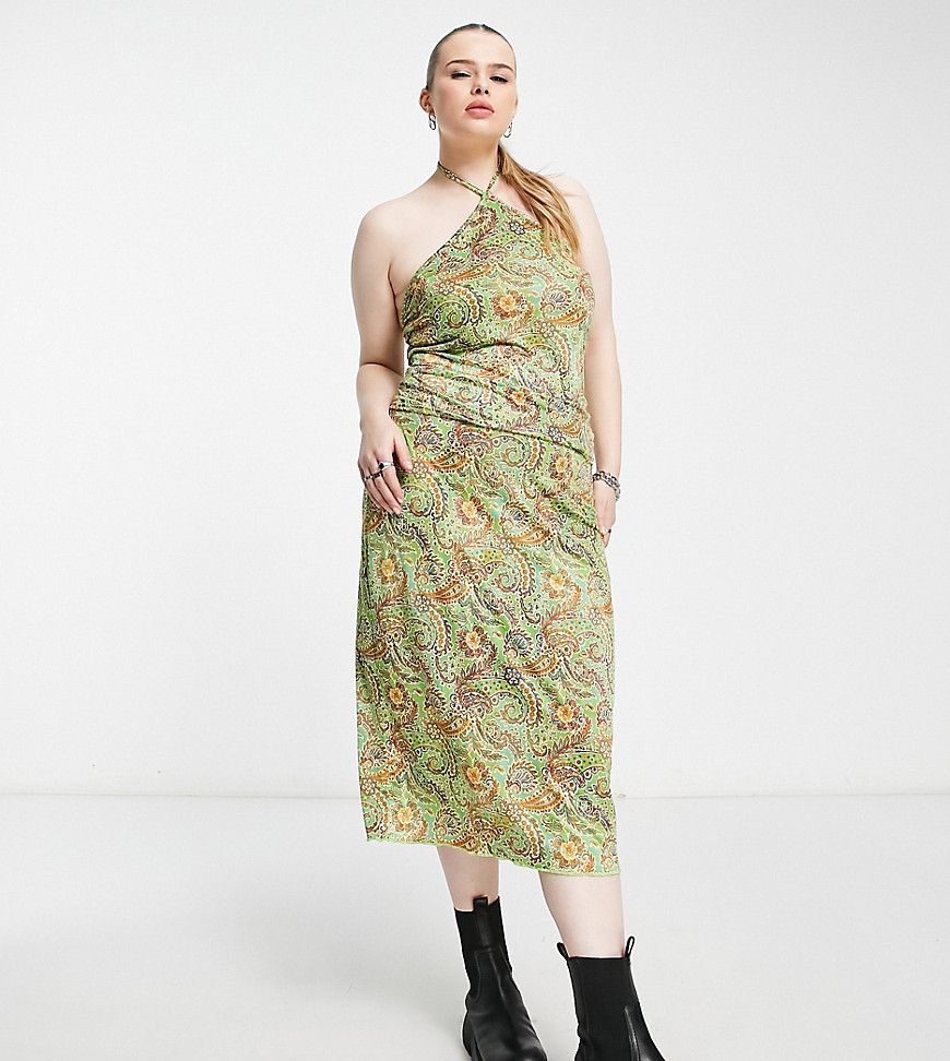 Tammy Girl Plus Y2K midi skirt in green paisley co-ord