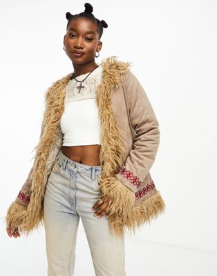 Tammy Girl retro suede coat with embroidered hem - ASOS Price Checker