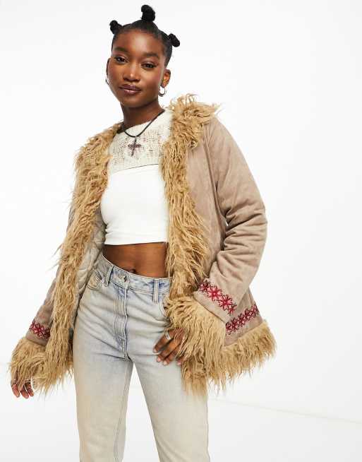 Petite Faux Fur Suede Coat