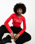 [Tammy Girl] Tammy Girl rhinestone hotfix logo crop top-Red 12 RED