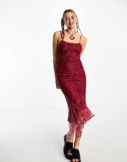 Tammy Girl - Robe mi-longue à imprimé rétro avec buste froncé et ourlet asymétrique