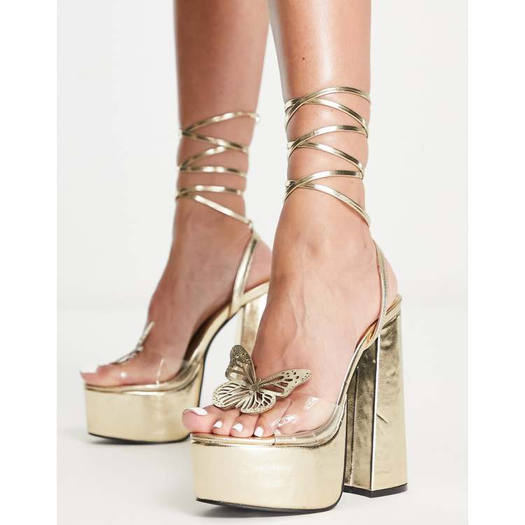 Tammy Girl Scarpe con tacco e plateau con farfalle decorative color oro ASOS