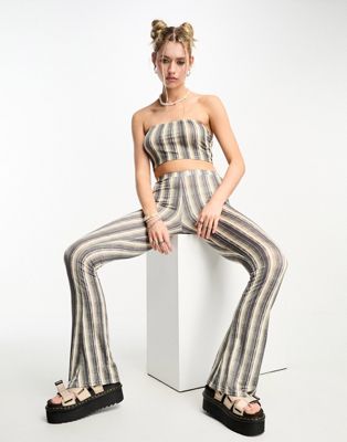 Tammy Girl slinky fit and flare trousers co-ord in multi frayed stripe
