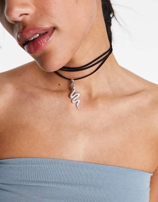 Silver snake store choker necklace