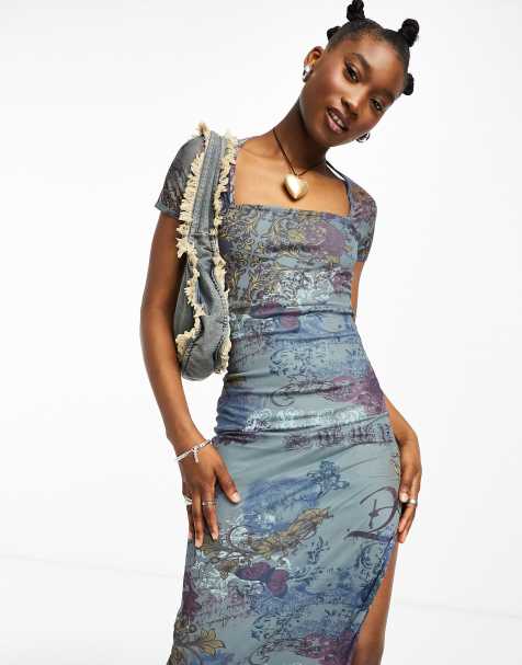 Tammy Girl square neck printed mesh midi dress - view 1