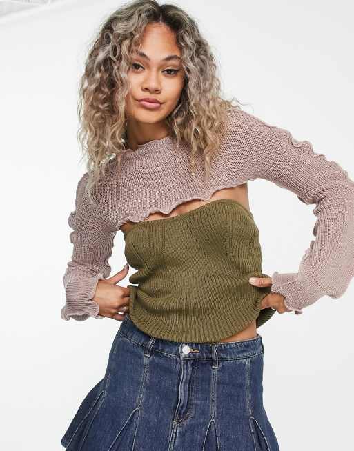 Tammy Girl - Top in 2 pezzi in maglia multicolore con coprispalle effetto invecchiato