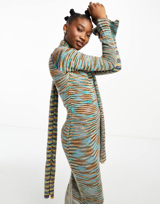 Tammy Girl - Vestito lungo in maglia mélange con sciarpa abbinata