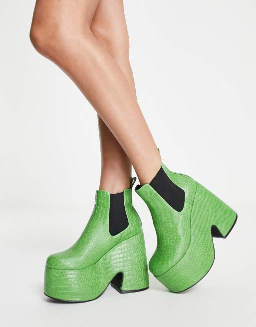 Tammy Girl wedge platform boots in green croc ASOS