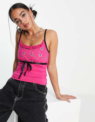 Tammy Girl Y2K cami top with contrast bust and bow in pink