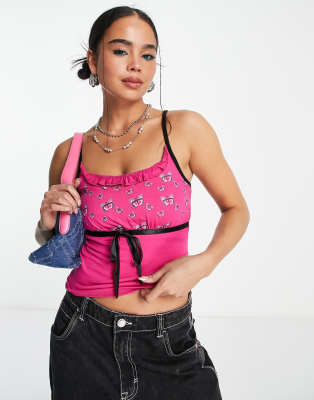 Tammy Girl Y2K cami crop top with lace detail in pink ombre