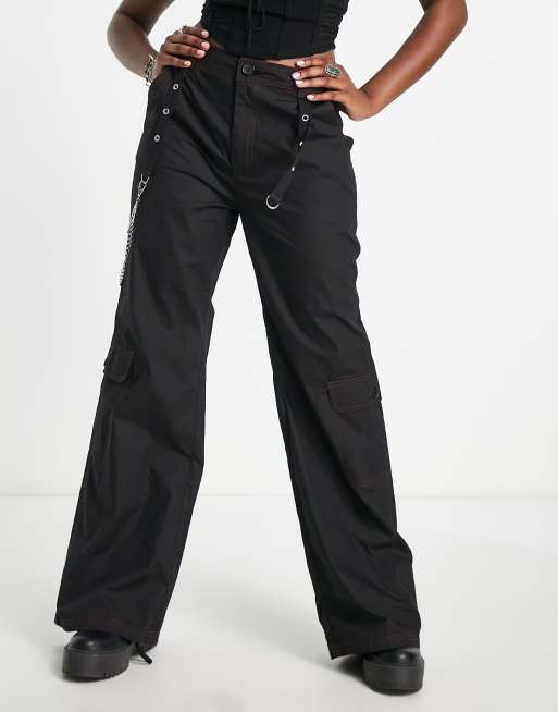 Tammy Girl Y2K contrast stitch cargo trousers in black