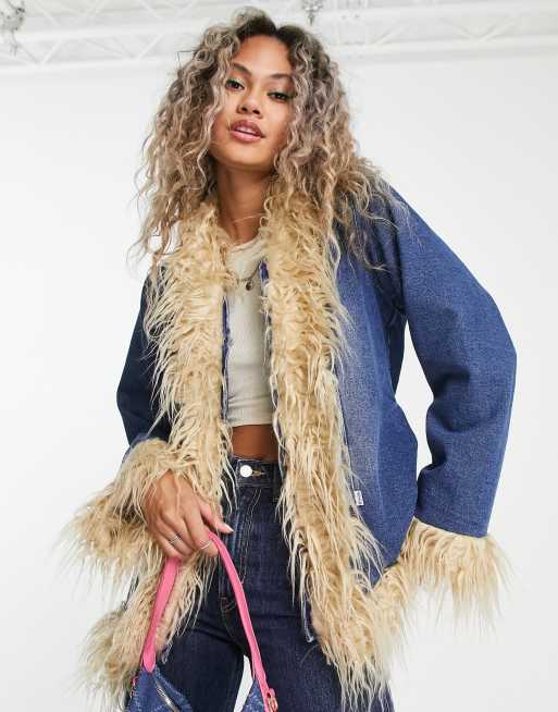 Tammy Girl Y2K denim jacket with vintage style shaggy trim