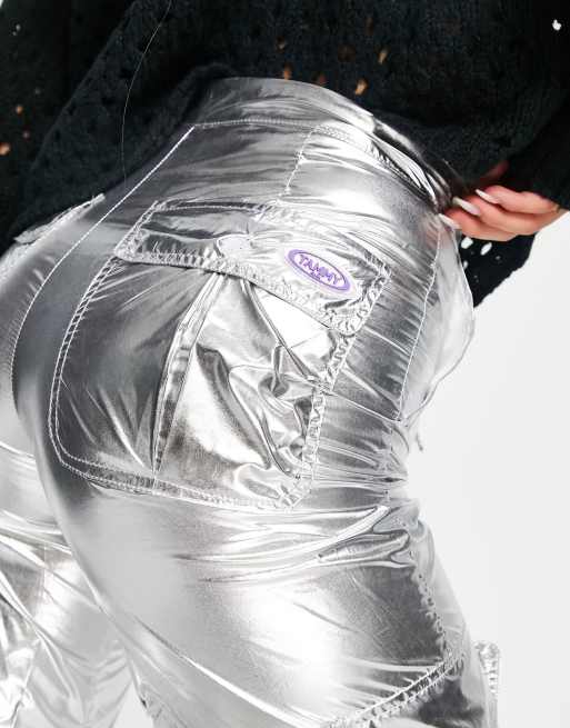 Tammy Girl Y2K parachute trousers in shiny silver, 3 of 4