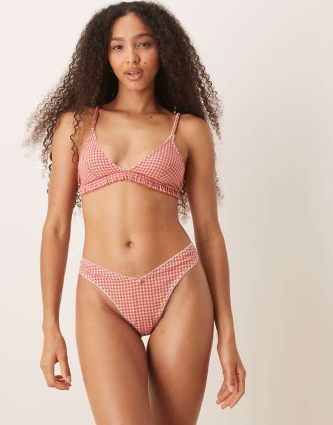 Tanga a cuadros vichy rojos de tejido liso Sidney de ASOS DESIGN - view 1